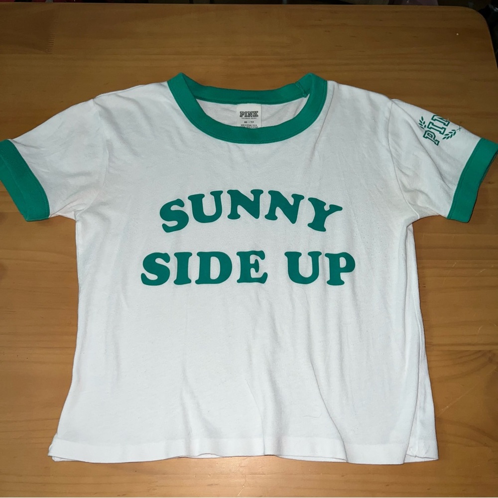 Victoria’s Secret PINK Sunny Side Up white ringer t shirt short sleeve tee XS